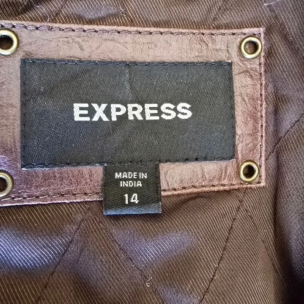 Express Genuine Leather Croc Embossed Brown Jacket Zip Size 14‎ Y2K 90s Western